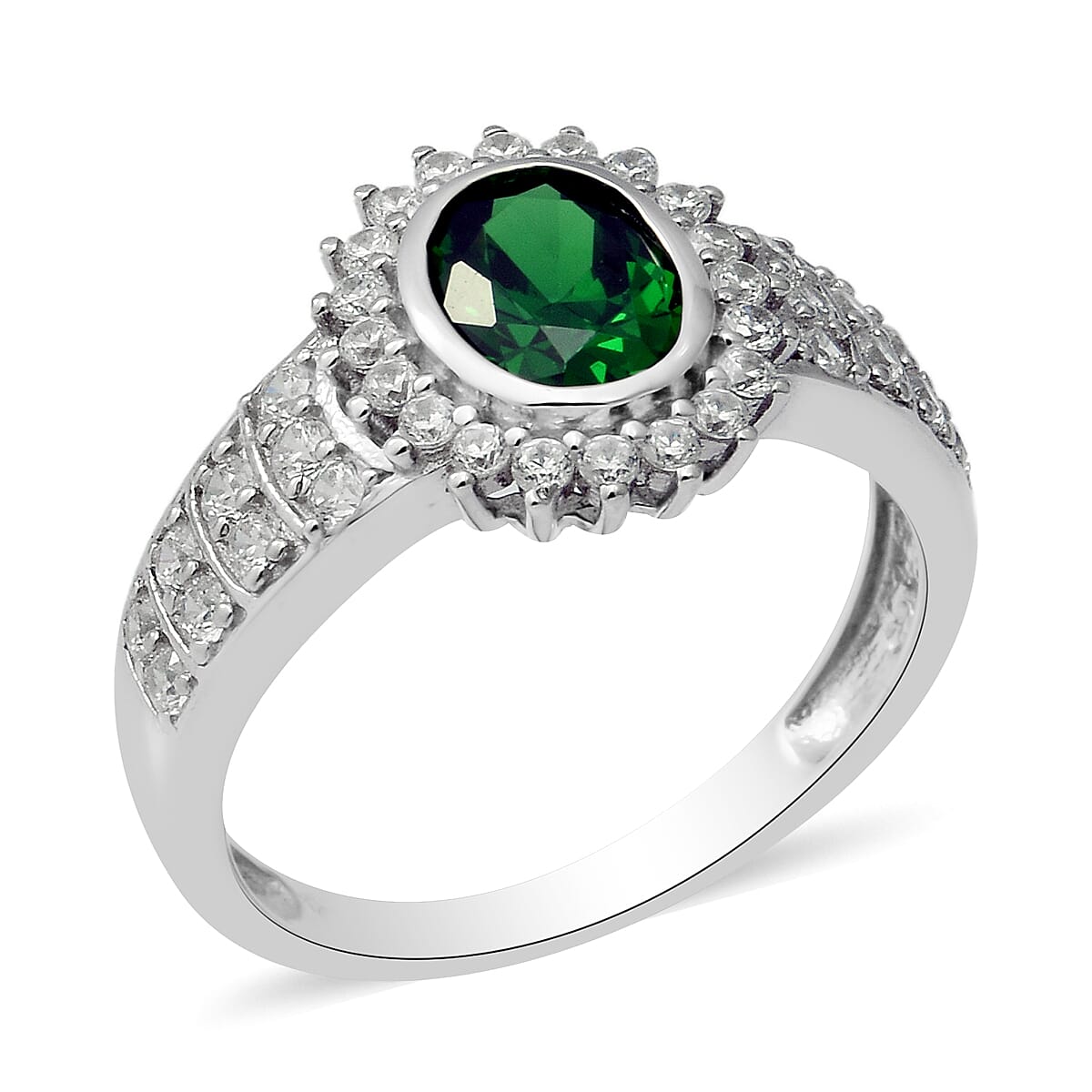 ELANZA Simulated Emerald and Simulated Diamond Ring in Rhodium Overlay Sterling Silver