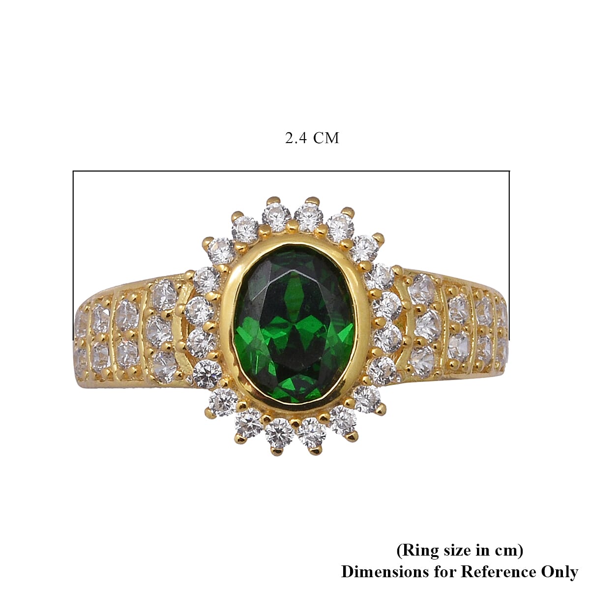 ELANZA Simulated Emerald and Simulated Diamond Ring in Yellow Gold Overlay Sterling Silver