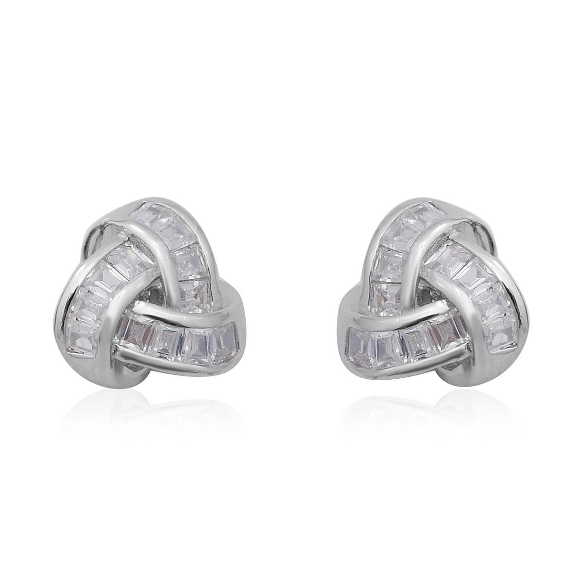 ELANZA Simulated Diamond Knot Earrings in Rhodium Overlay Sterling Silver