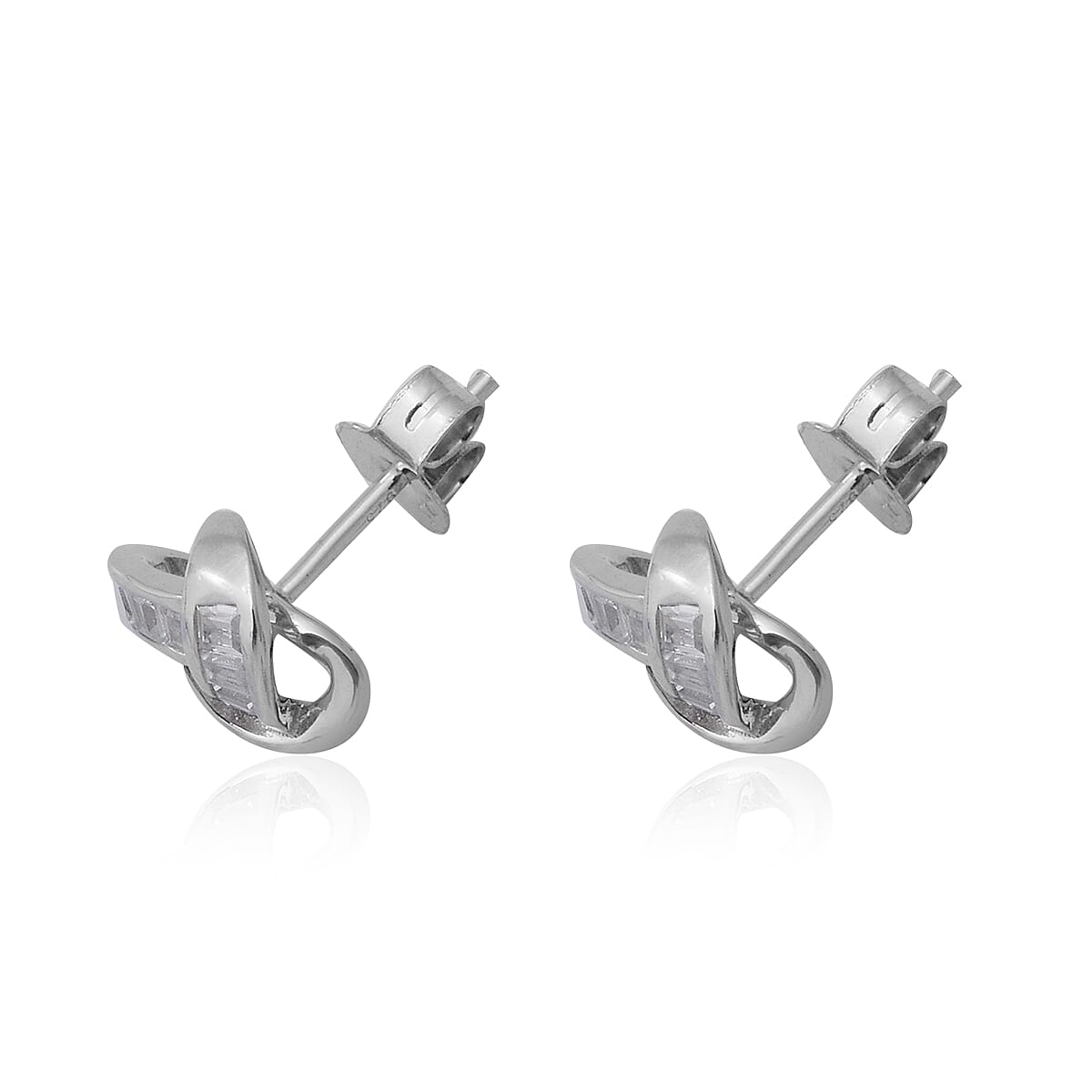 ELANZA Simulated Diamond Knot Earrings in Rhodium Overlay Sterling Silver