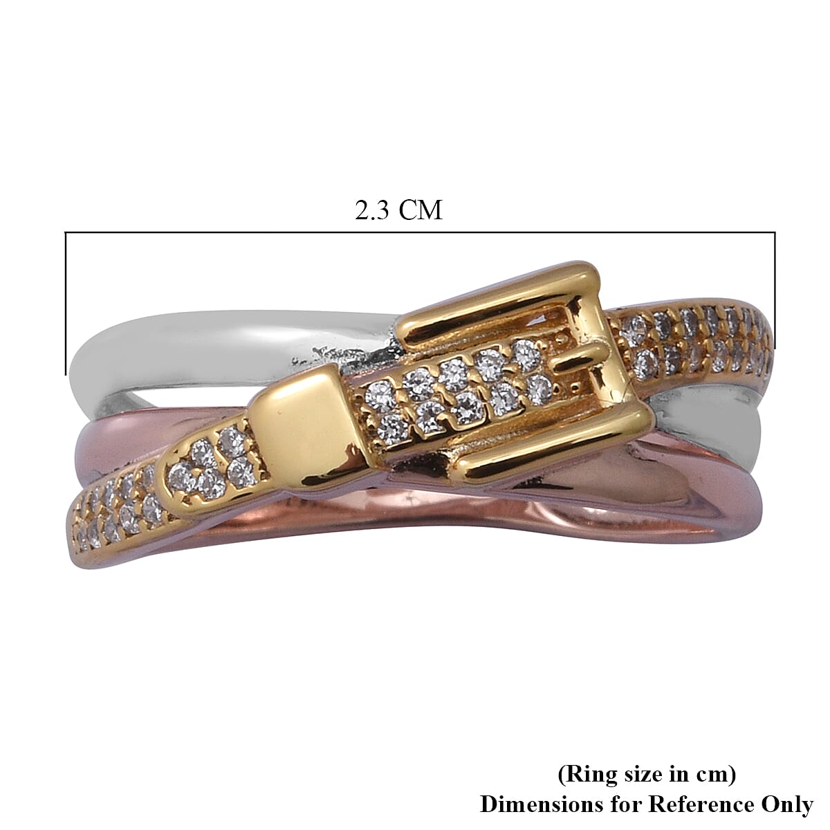 ELANZA Simulated Diamond Belt Ring in Three Tone Sterling Silver