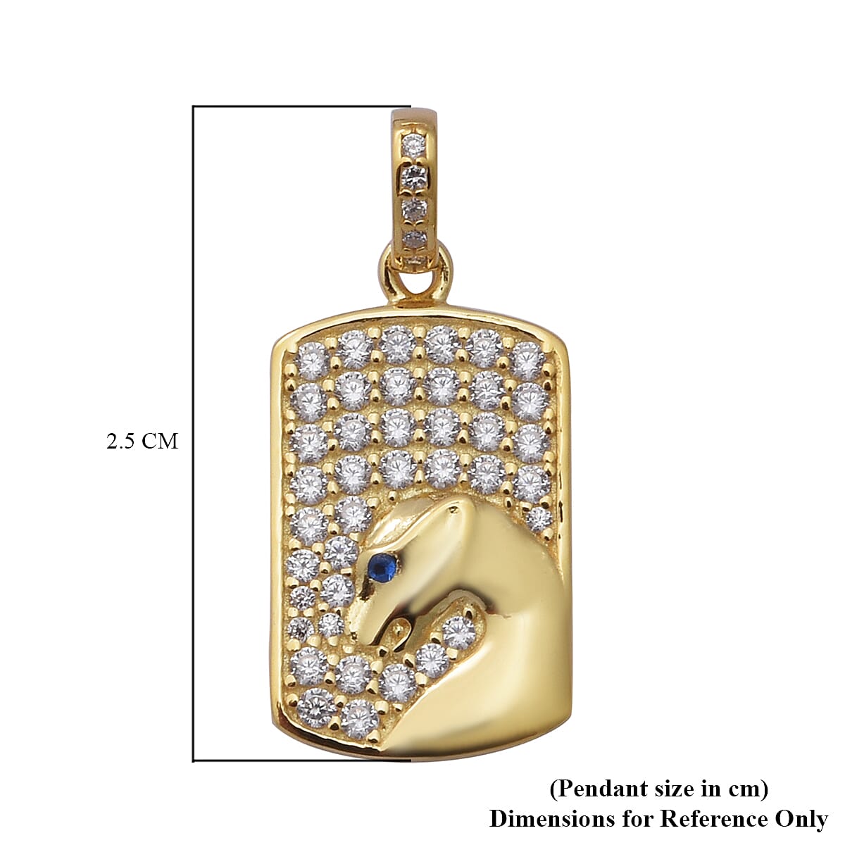 ELANZA Simulated Diamond and Simulated Blue Sapphire Dog-Tag Style Panther Pendant in Yellow Gold Overlay Sterling Silver