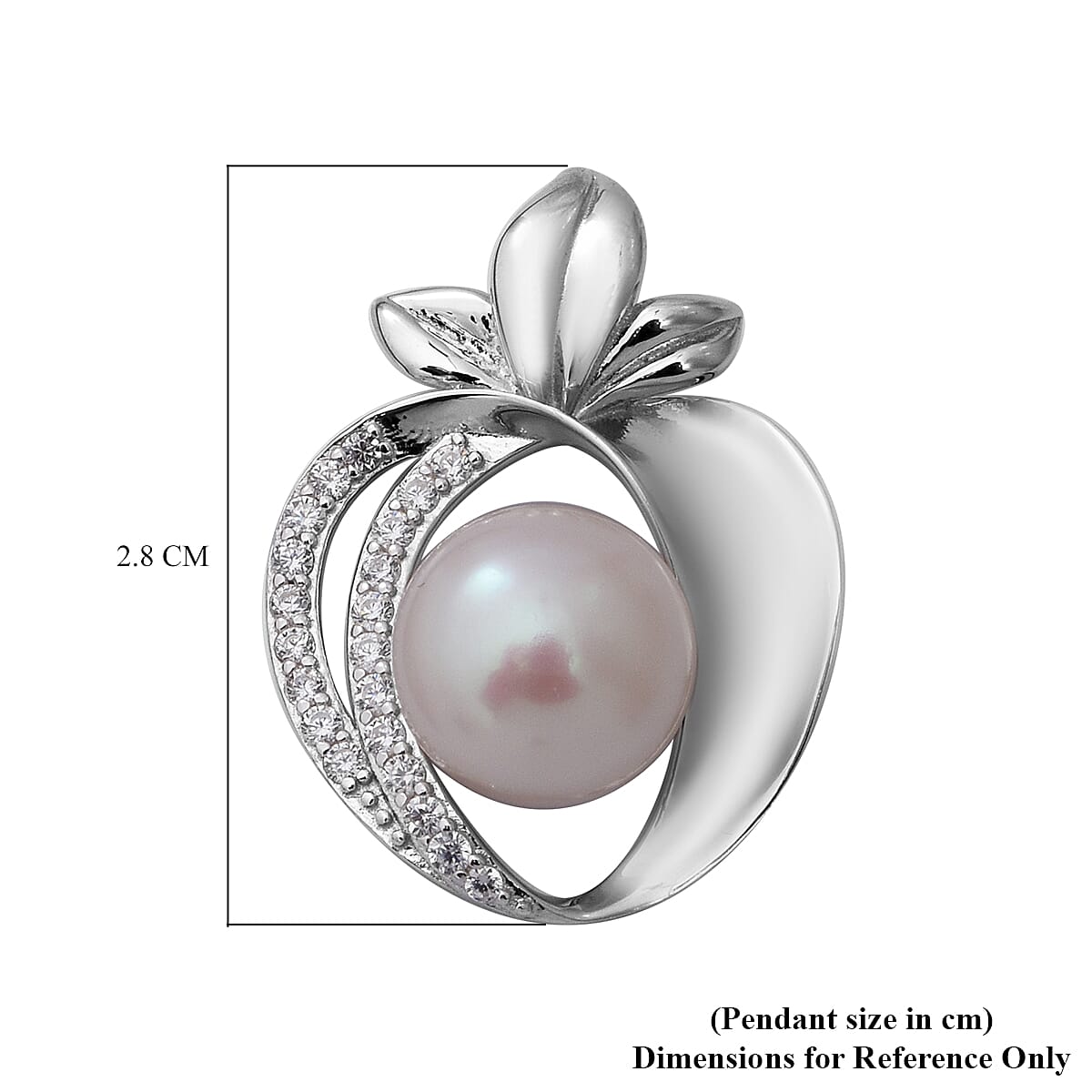 Freshwater Pearl and Simulated Diamond Apple Pendant in Rhodium Overlay Sterling Silver
