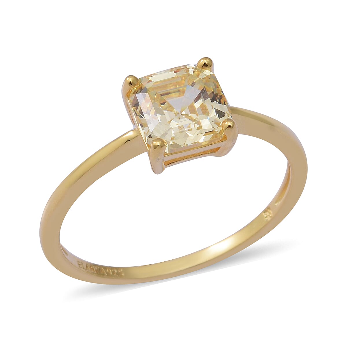 ELANZA Swiss Star Simulated Canary Diamond Solitaire Ring in Yellow Gold Overlay Sterling Silver