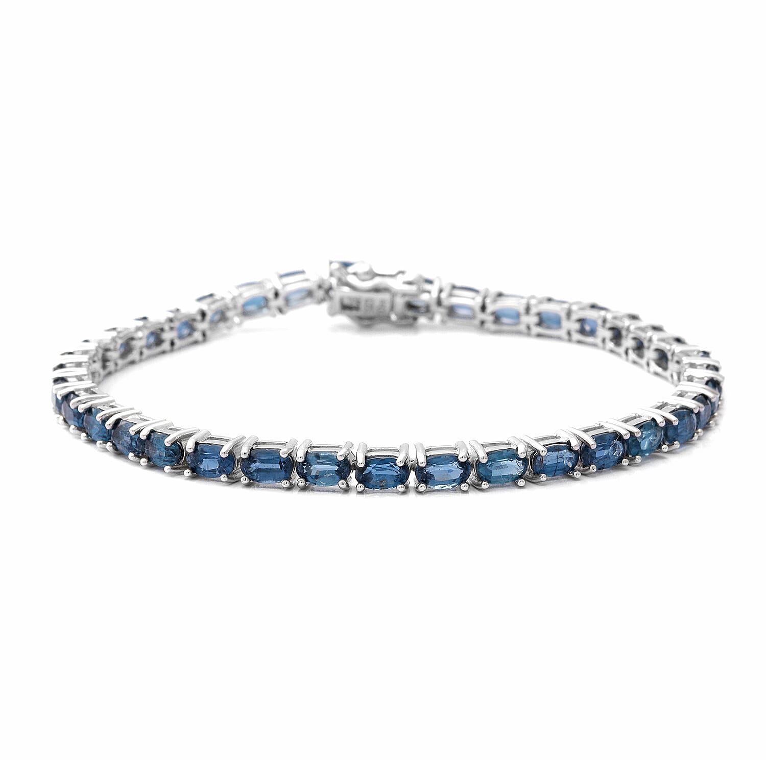 Indigo Kyanite Tennis Bracelet (Size 7) in Rhodium Overlay Sterling Silver 11.55 Ct, Silver wt. 8.79 Gms