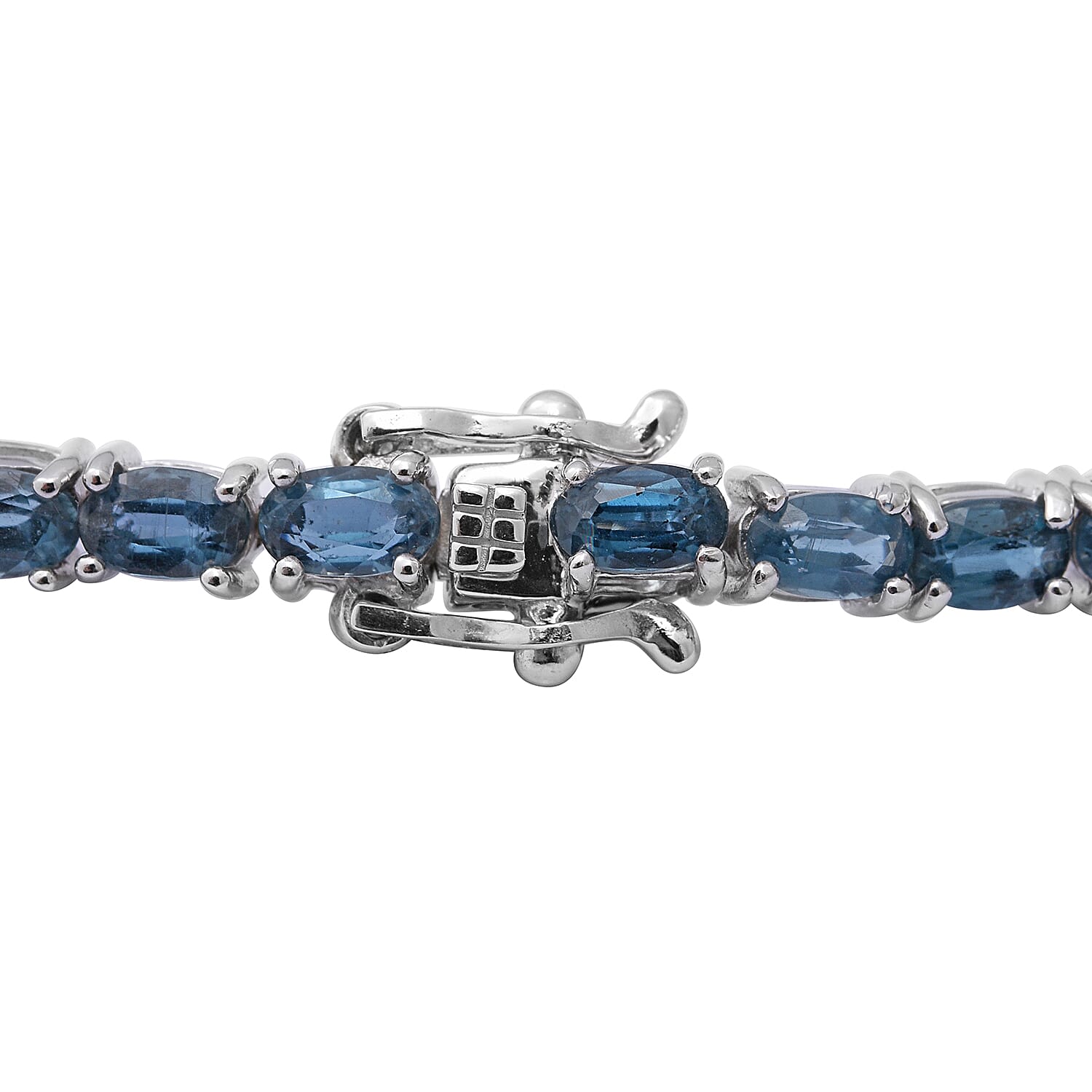 Indigo Kyanite Tennis Bracelet (Size 7) in Rhodium Overlay Sterling Silver 11.55 Ct, Silver wt. 8.79 Gms