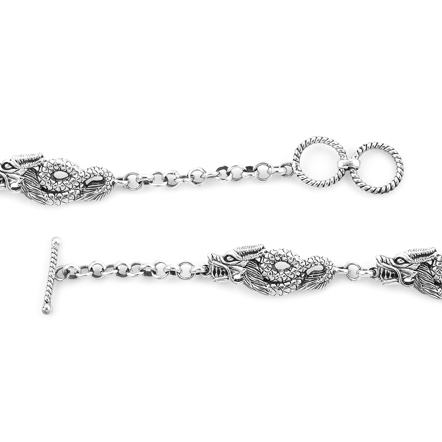 Royal Bali Collection - Sterling Silver Dragon Bracelet (Size 8), Silver wt. 14.60 Gms