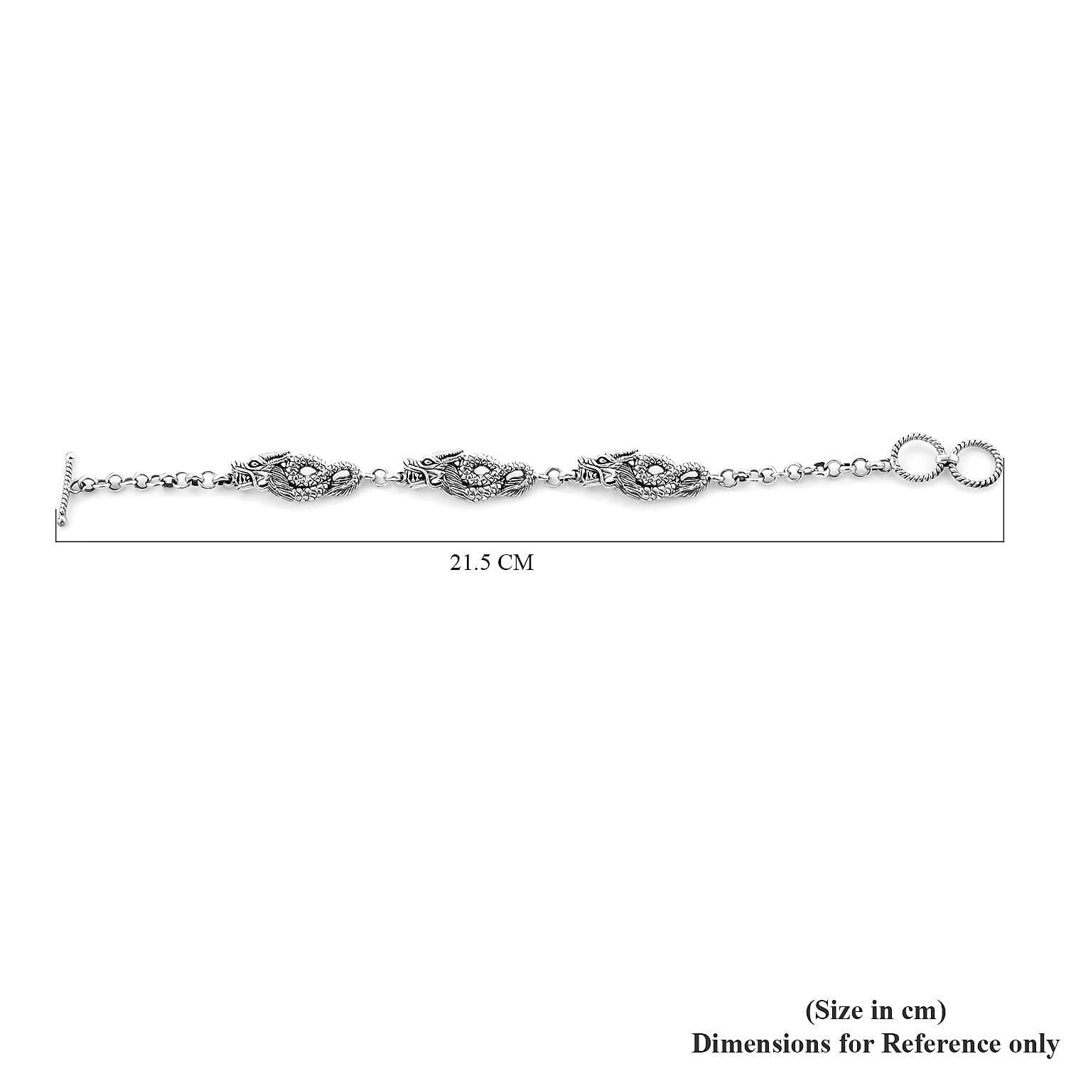 Royal Bali Collection - Sterling Silver Dragon Bracelet (Size 8), Silver wt. 14.60 Gms
