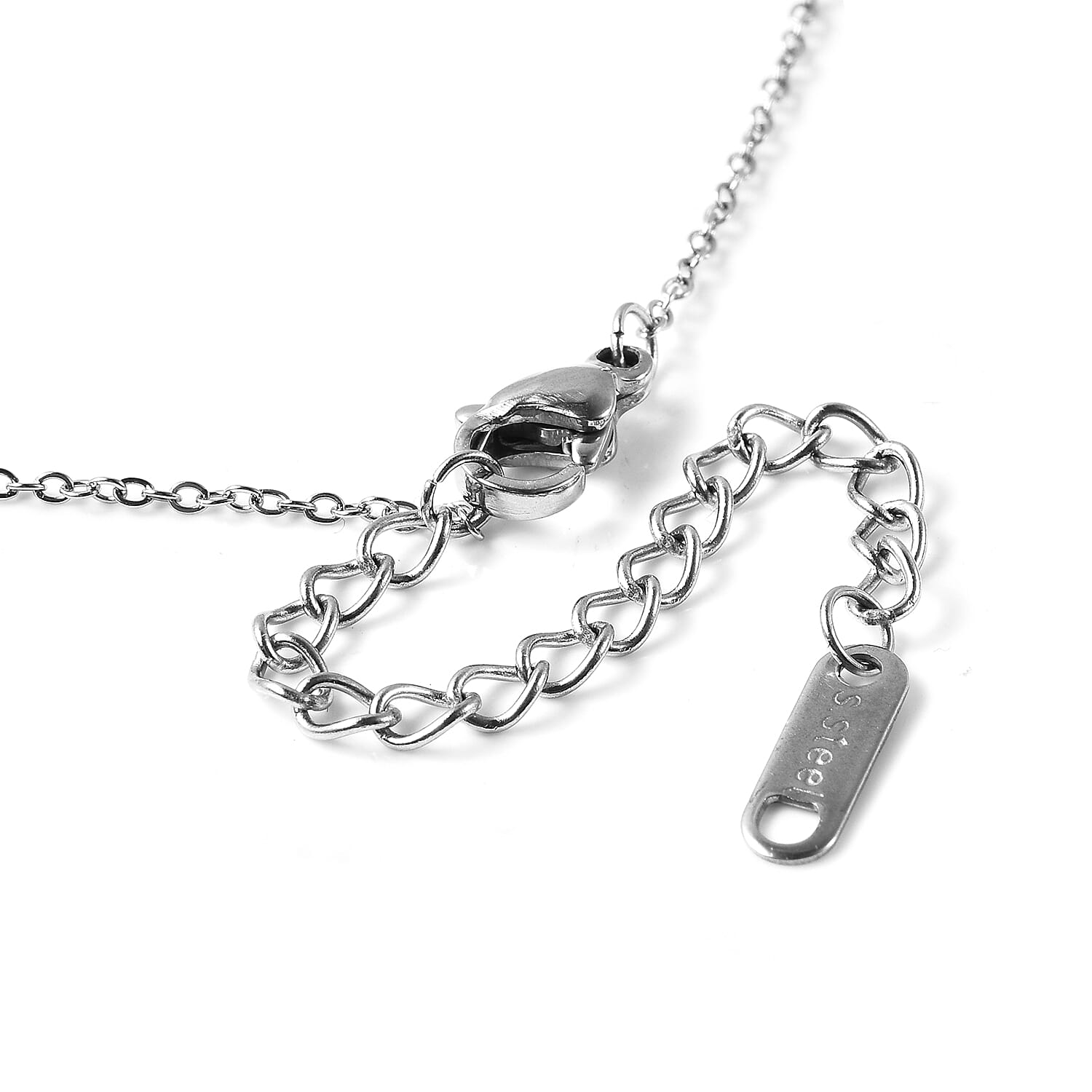Simulated Diamond Lariat Heart Necklace (Size 17 with 2 inch Extender) in Stainless Steel