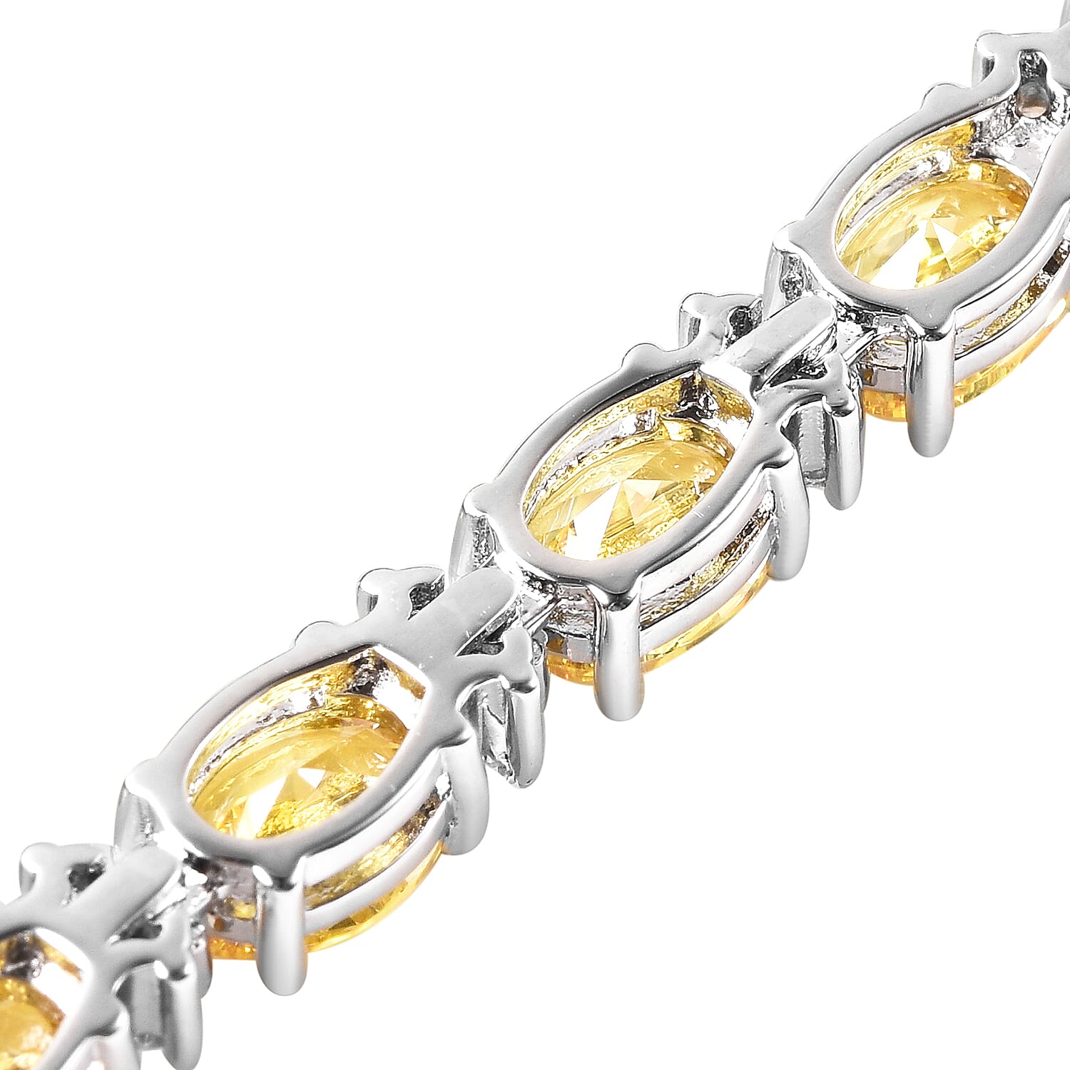 Simulated Yellow Sapphire and Simulated Diamond Tennis Necklace (Size 16) in Silver Tone