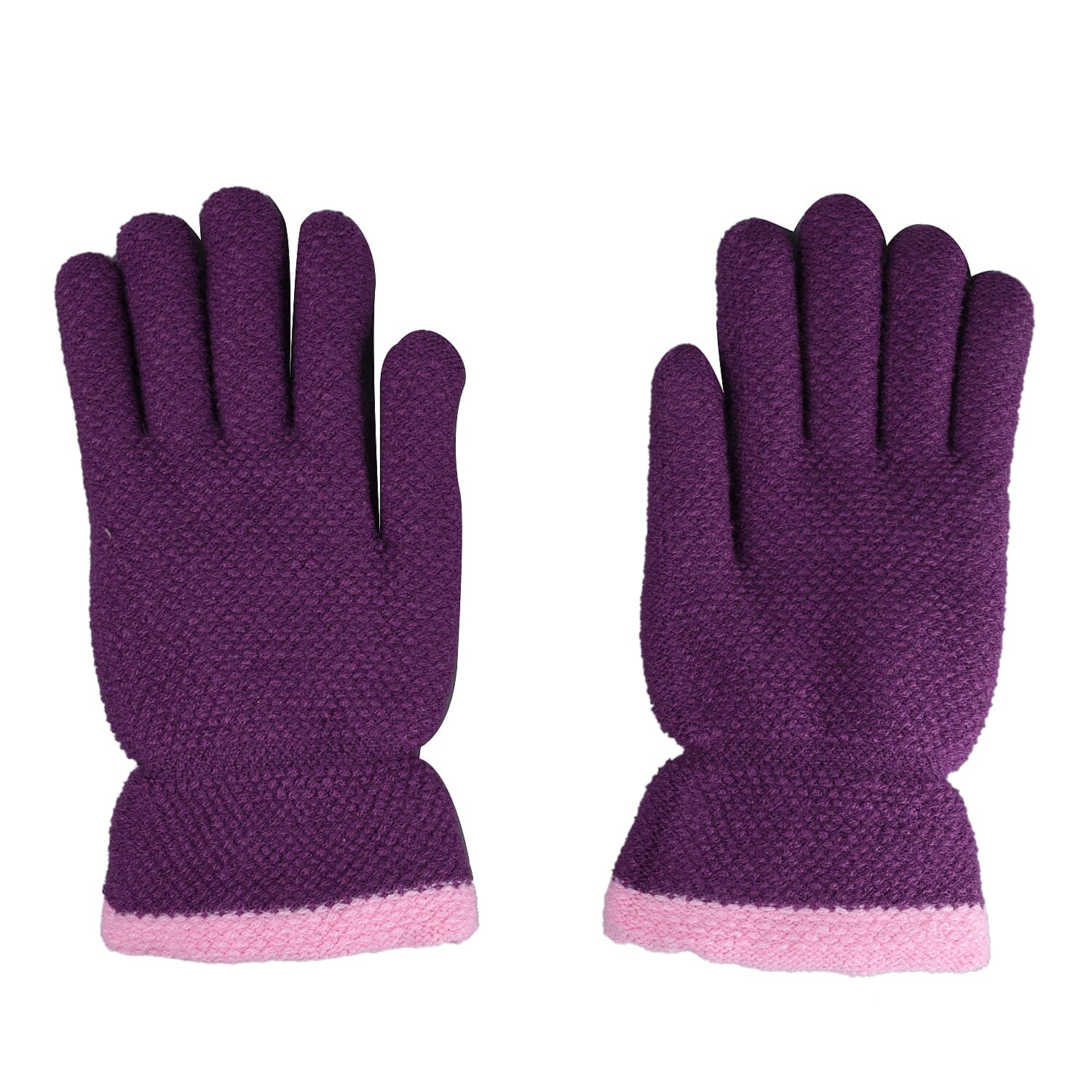 Elizabeth Ladies Warm Purple Gloves with Pink Flower Detail and Trim (One Size)