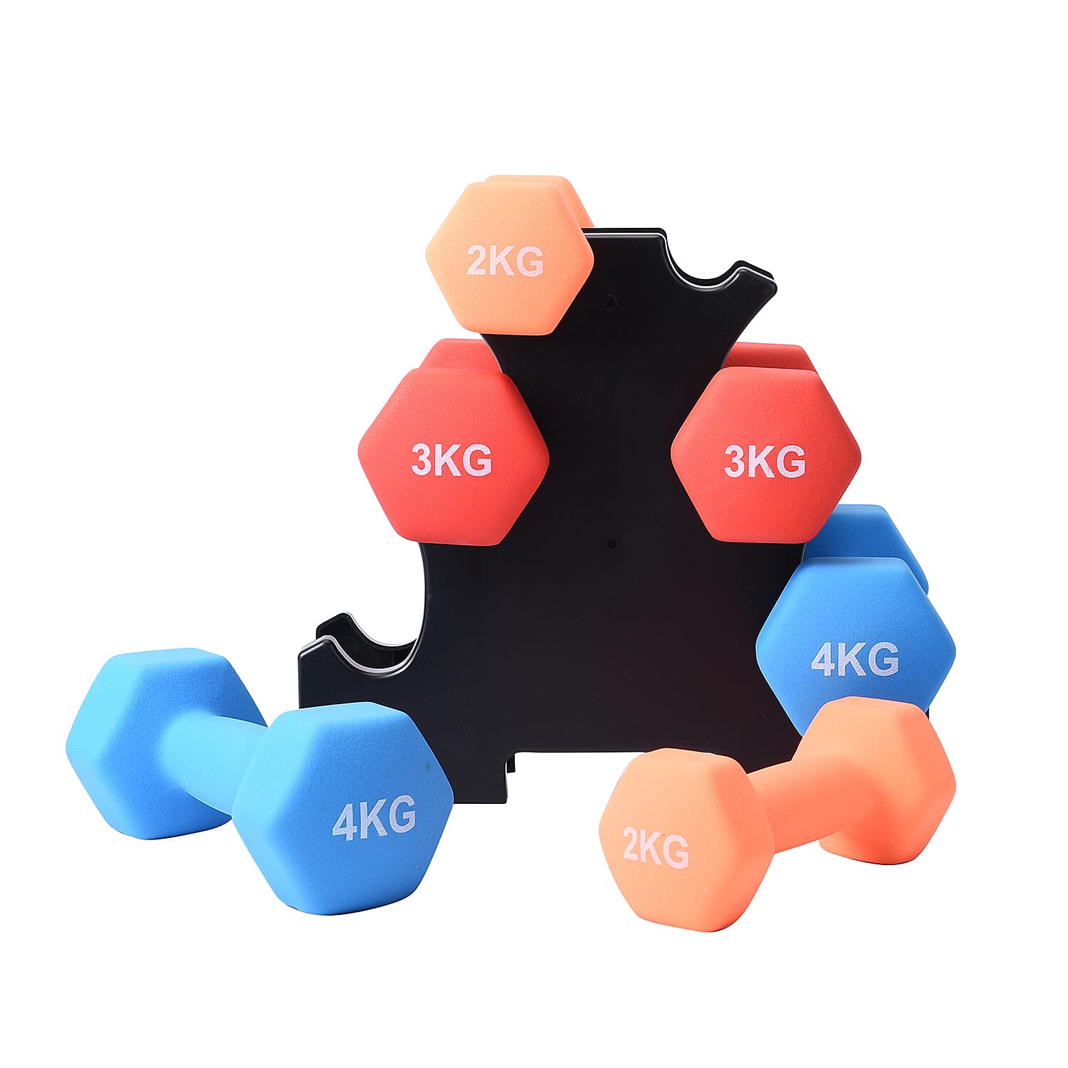 Set of 3 - Neoprene Dumbbells Tower (2x4 KG, 2x3KG, 2x2KG)