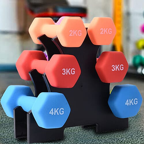 Set of 3 - Neoprene Dumbbells Tower (2x4 KG, 2x3KG, 2x2KG)