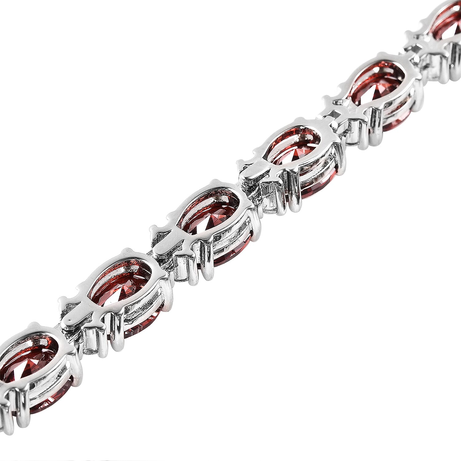 Simulated Red Garnet and Simulated Diamond Tennis Necklace (Size 16) in Silver Tone