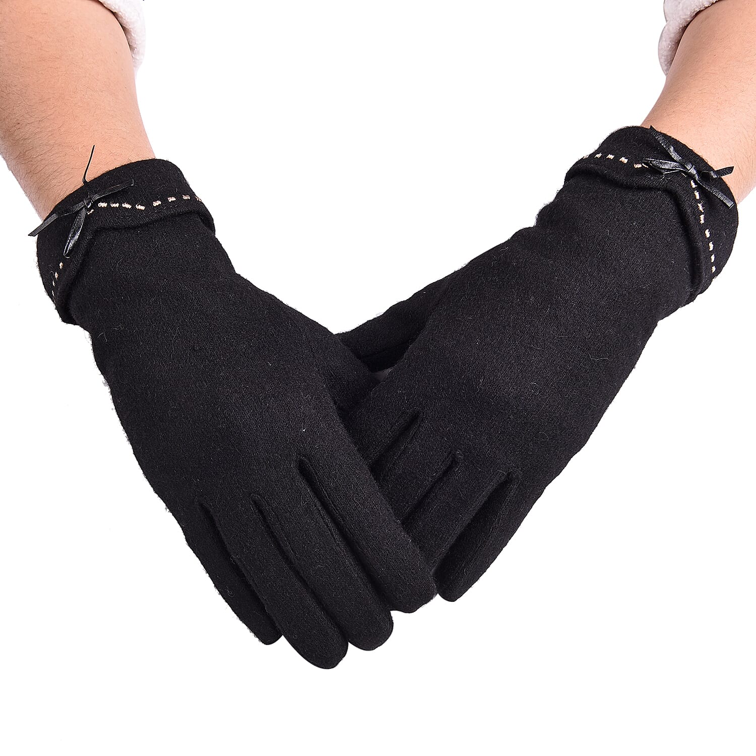 Super Soft Winter Cashmere Gloves with Bowknot - Black