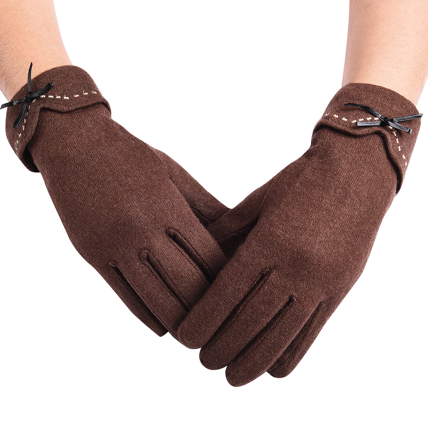 Super Soft Winter Cashmere Gloves with Bowknot - Brown