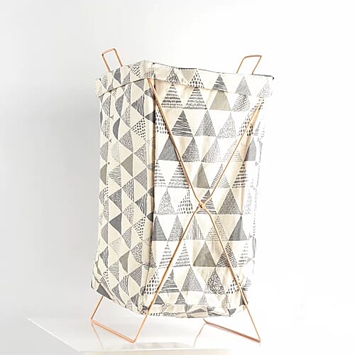 Triangular Pattern Grey and White Colour Folding Laundry Basket (48x26x25cm)