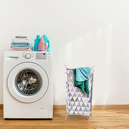 Triangular Pattern Grey and White Colour Folding Laundry Basket (48x26x25cm)