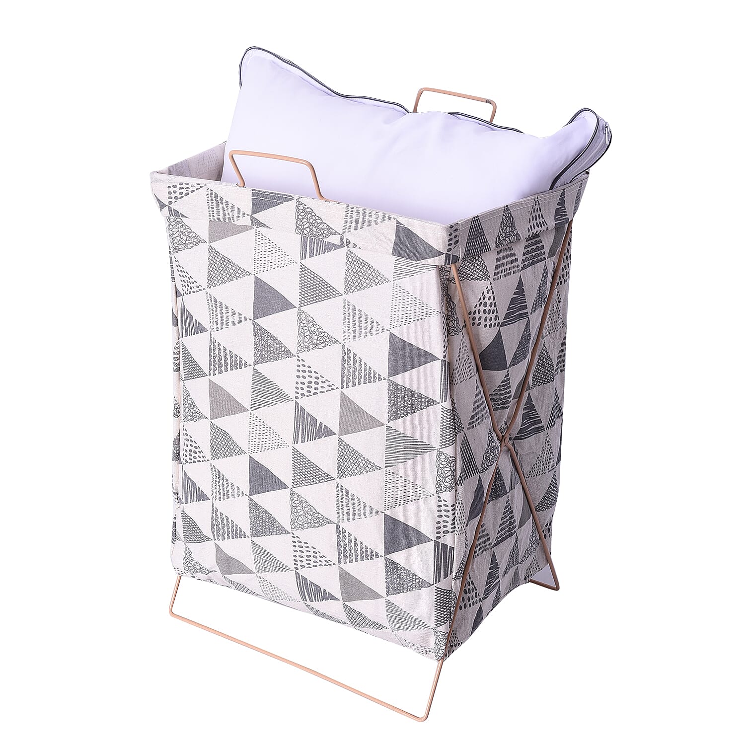 Triangular Pattern Grey and White Colour Folding Laundry Basket (48x26x25cm)