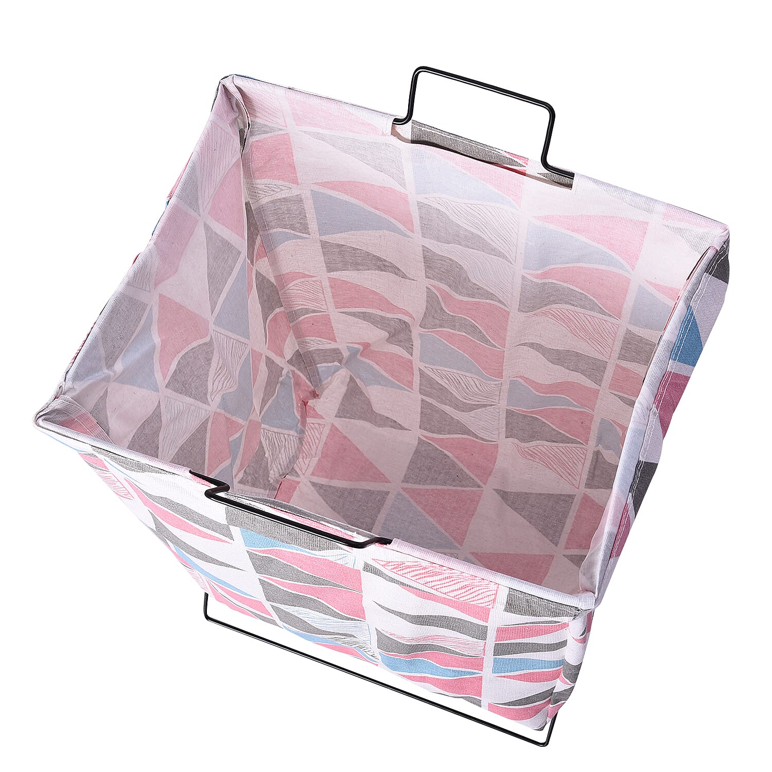 Triangular Pattern Pink and Multi Colour Folding Laundry Basket (48x36x25cm)