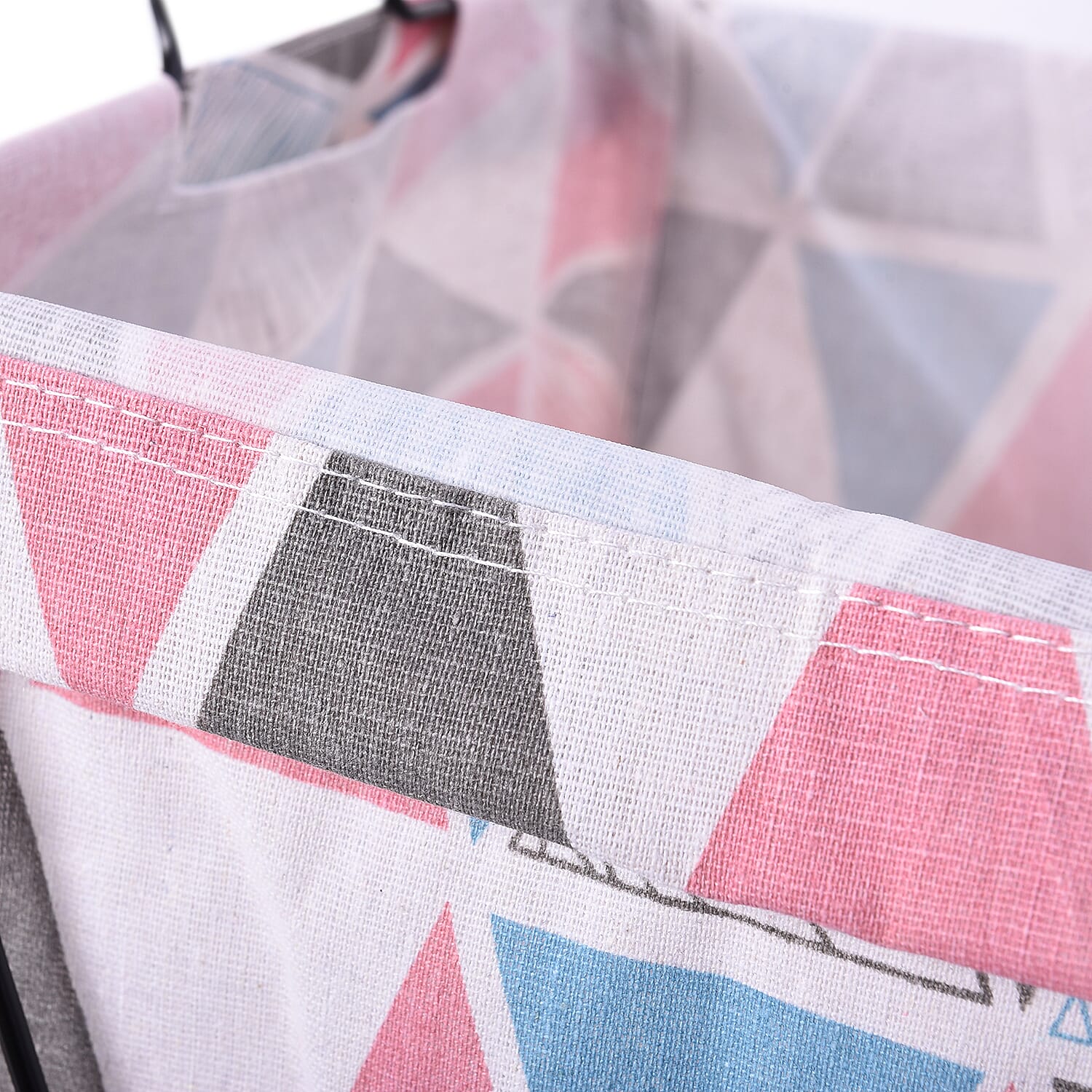 Triangular Pattern Pink and Multi Colour Folding Laundry Basket (48x36x25cm)