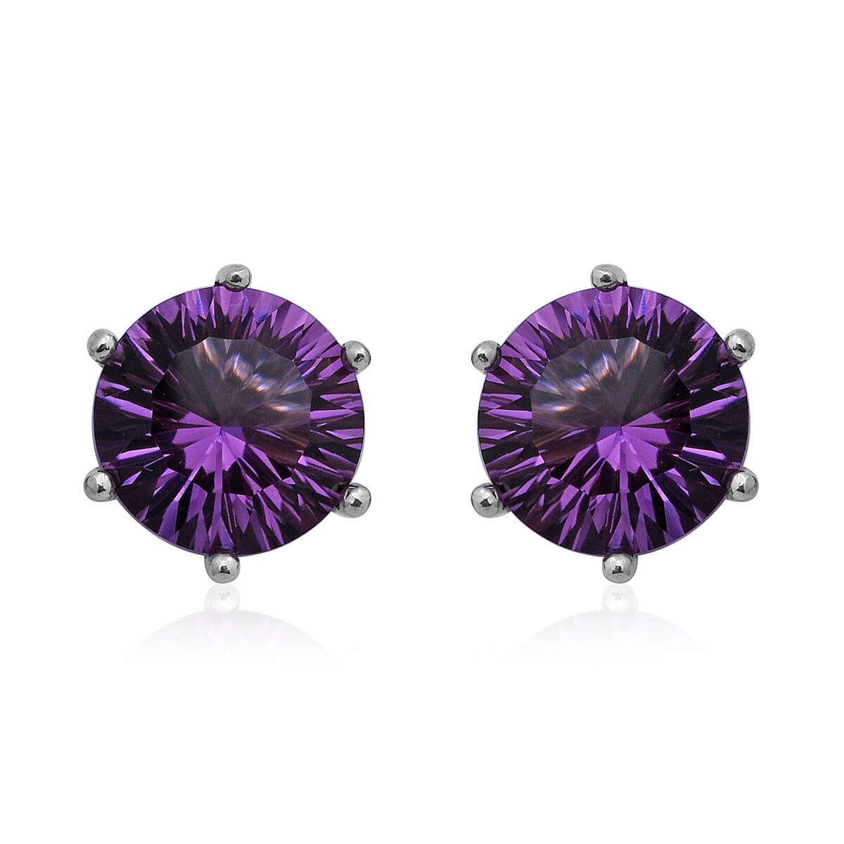 Lusaka Amethyst Stud Earrings (with Push Back) in Rhodium Overlay Sterling Silver 6.54 Ct.