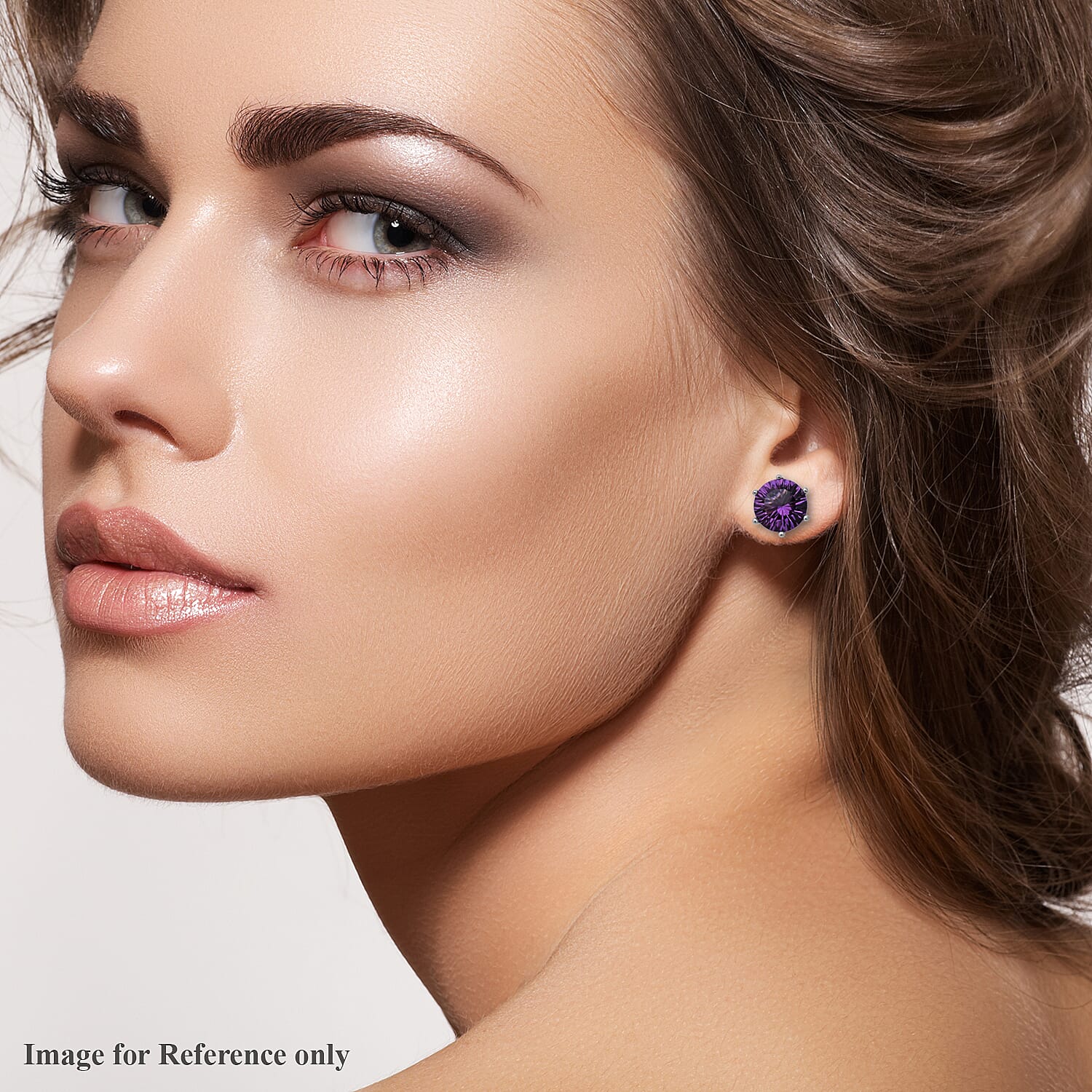 Lusaka Amethyst Stud Earrings (with Push Back) in Rhodium Overlay Sterling Silver 6.54 Ct.