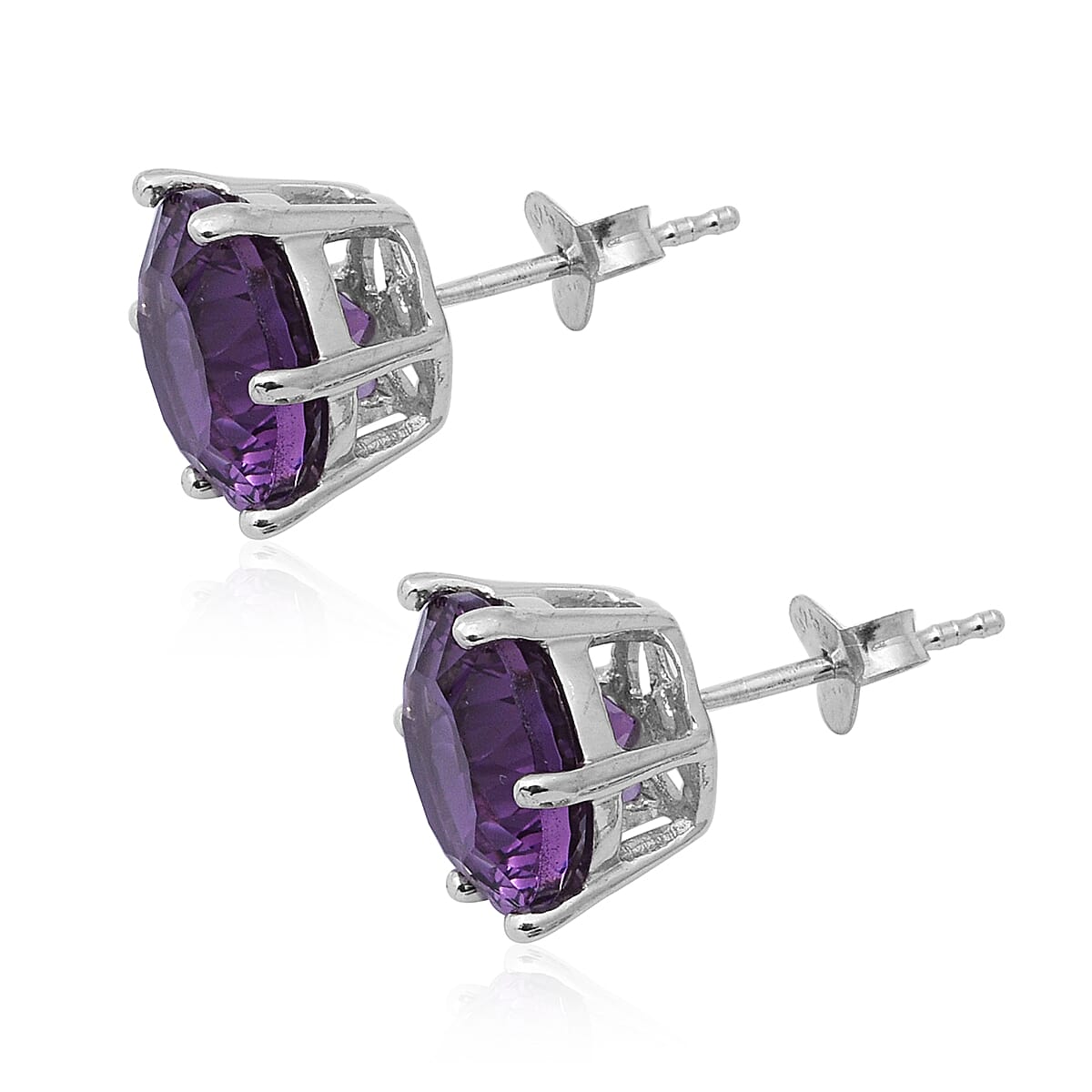 Lusaka Amethyst Stud Earrings (with Push Back) in Rhodium Overlay Sterling Silver 6.54 Ct.