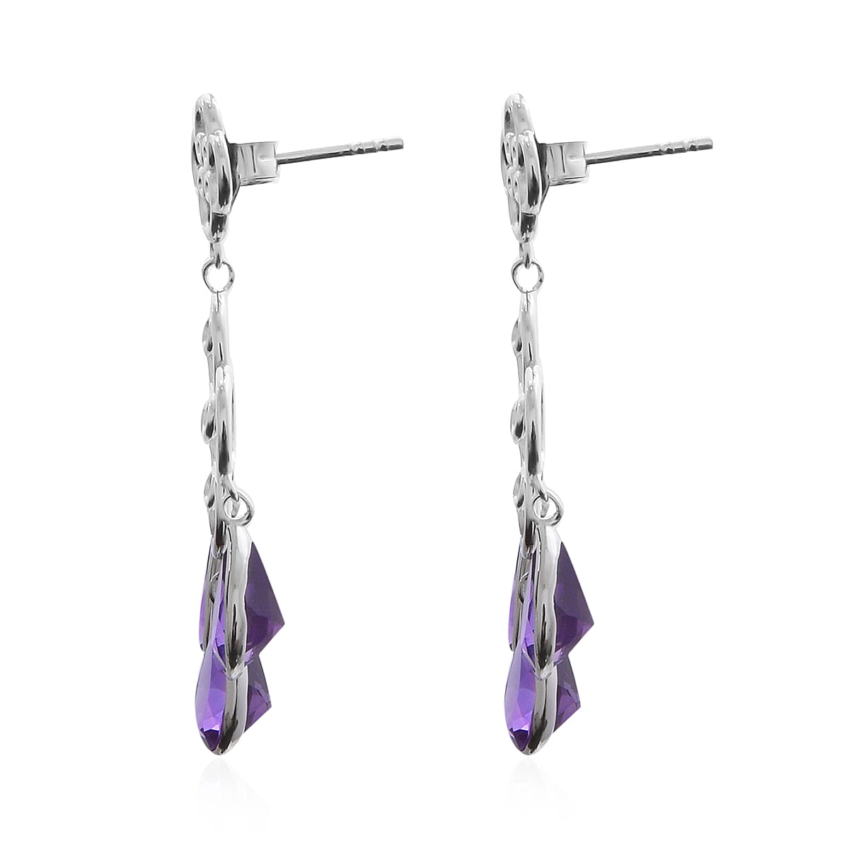 Lusaka Amethyst Dangle Earrings (with Push Back) in Rhodium Overlay Sterling Silver 5.94 Ct.