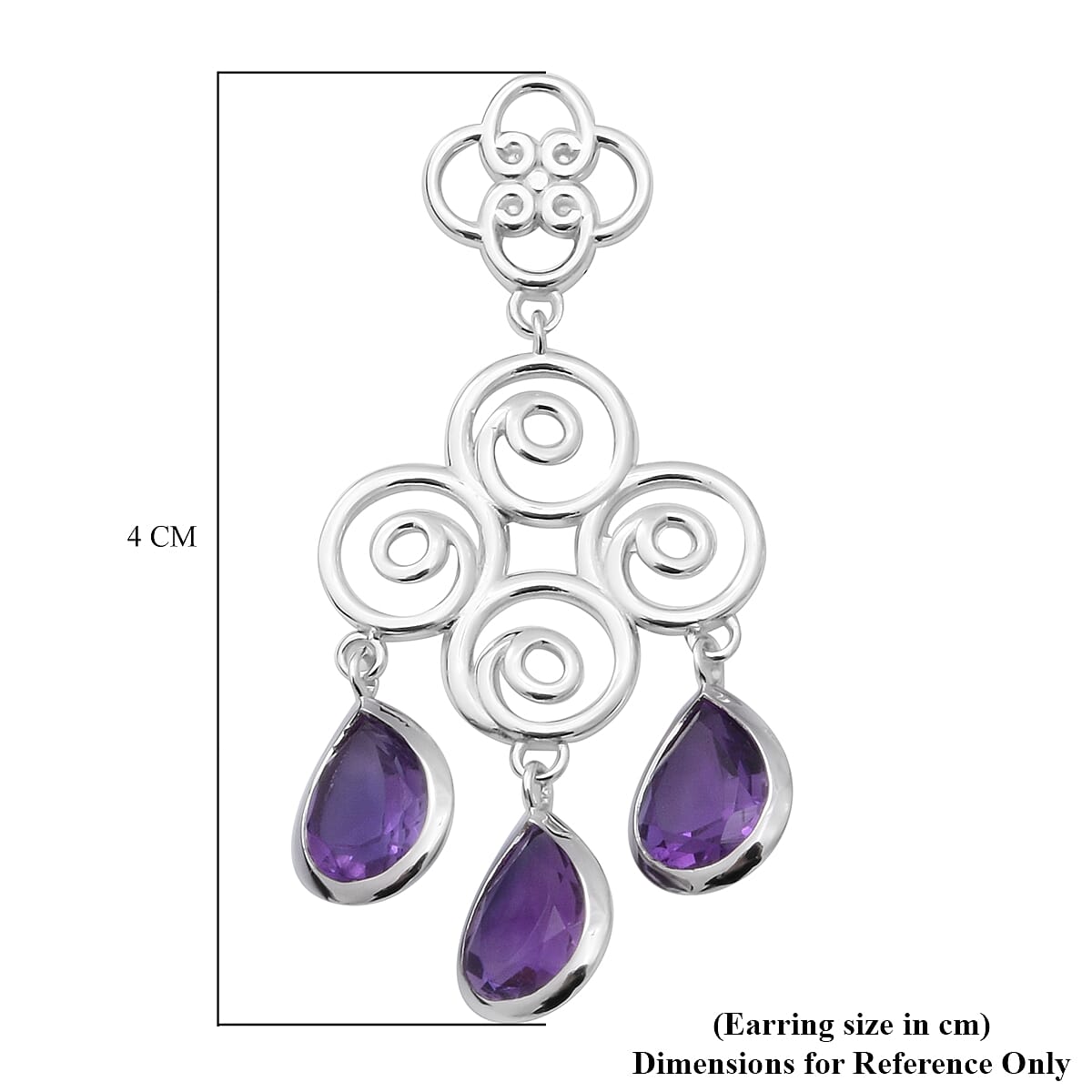 Lusaka Amethyst Dangle Earrings (with Push Back) in Rhodium Overlay Sterling Silver 5.94 Ct.