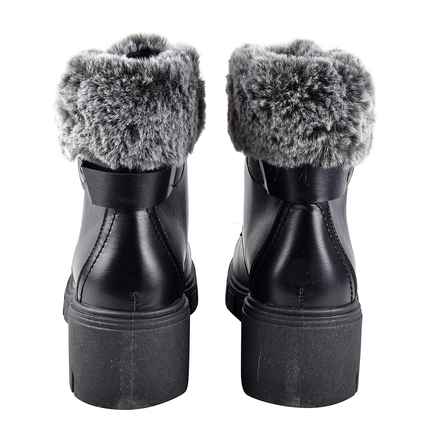 Black Patent Knitted Collar Hiker Boots