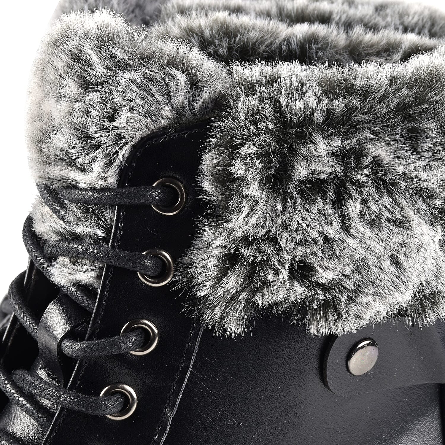 Black Patent Knitted Collar Hiker Boots