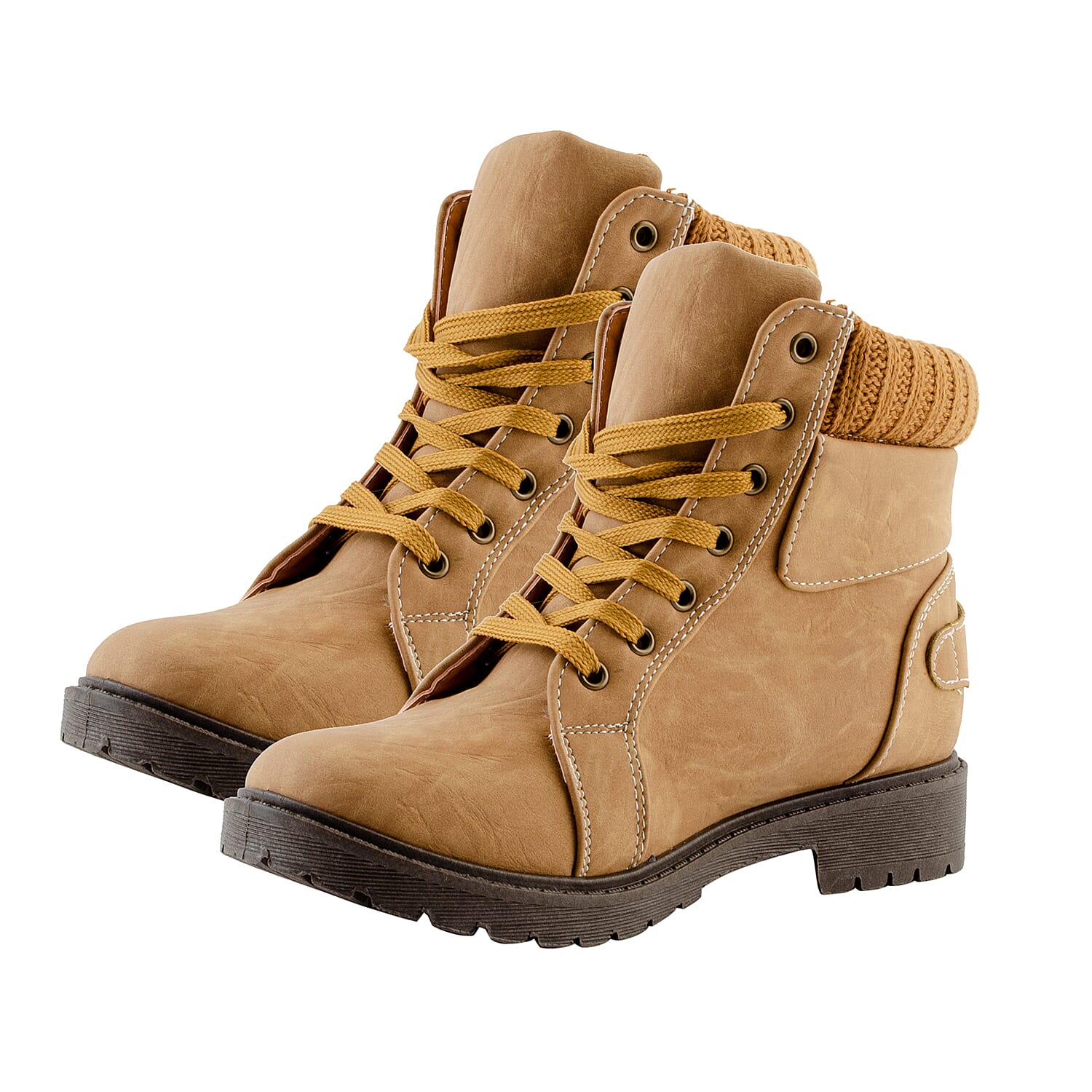 Khaki Knitted Collar Hiker Boots