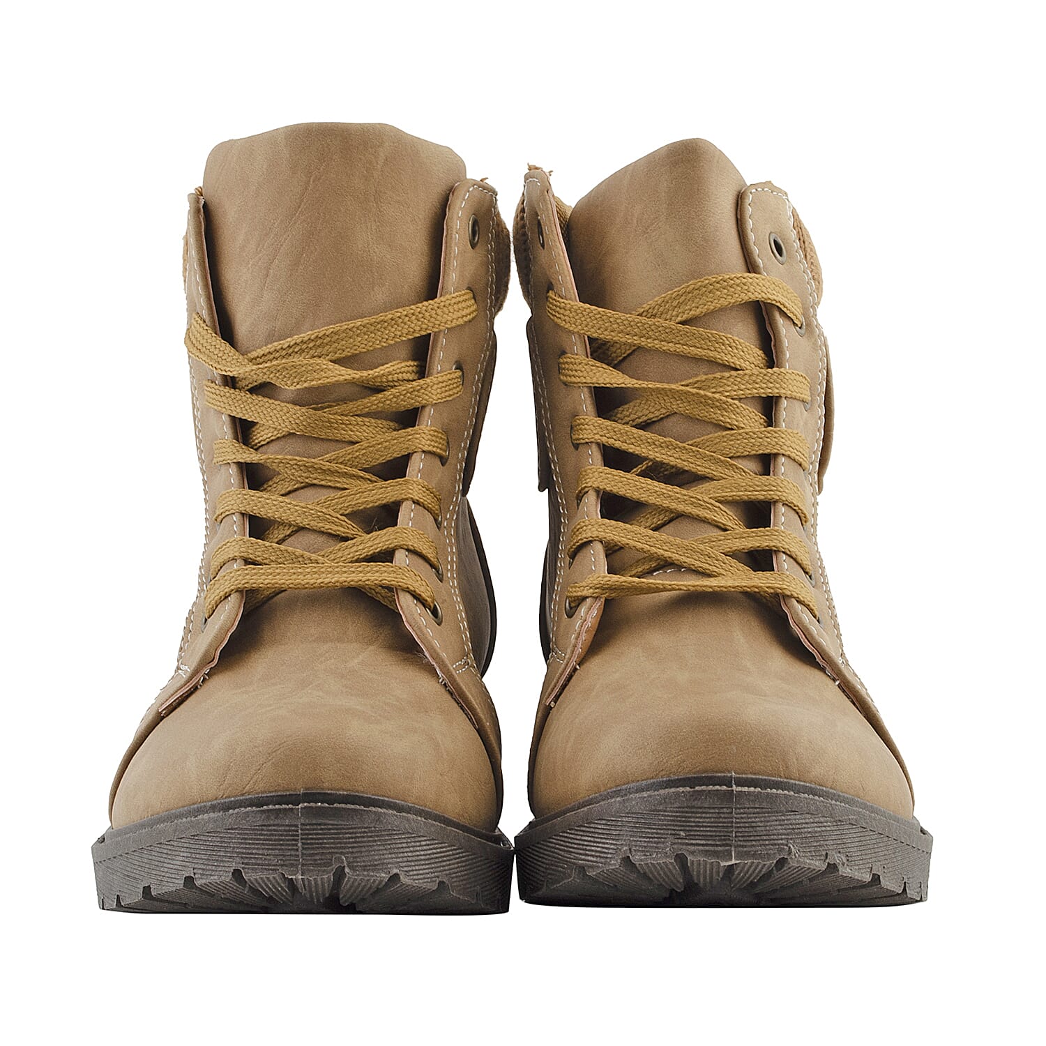 Khaki Knitted Collar Hiker Boots