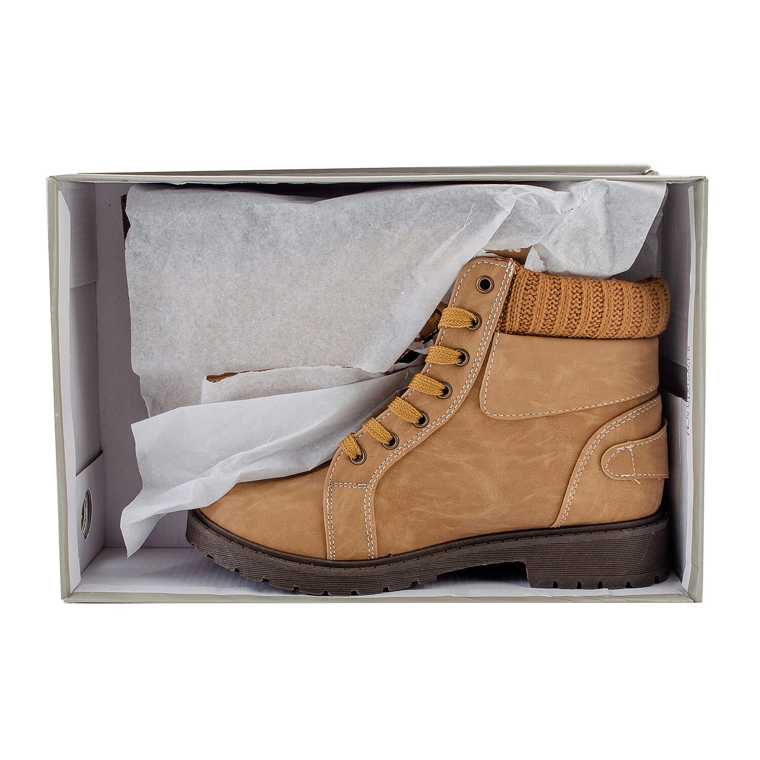 Khaki Knitted Collar Hiker Boots