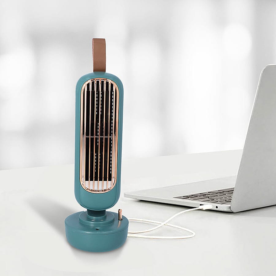2 in 1 USB Bladeless Humidifier Tower  Fan - Green - 220ml Water Tank