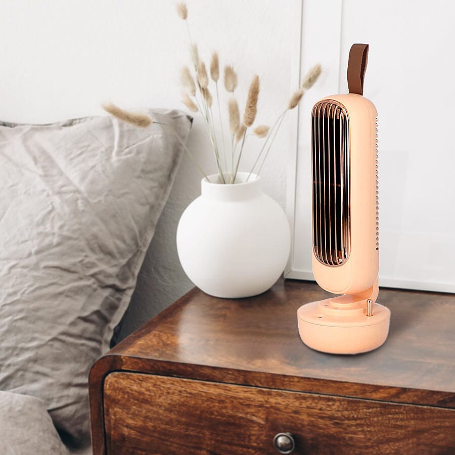 2 in 1 USB Humidifier Tower Fan - Peach - 220ml Water Tank - Peach