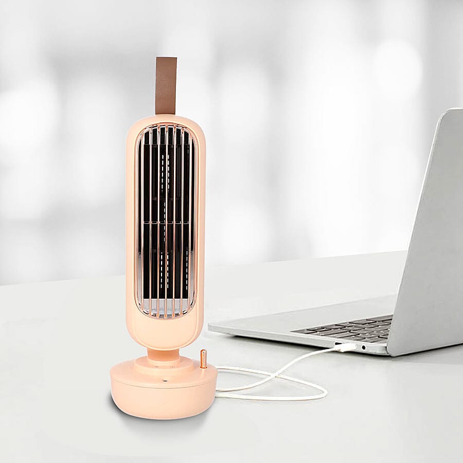 2 in 1 USB Humidifier Tower Fan - Peach - 220ml Water Tank - Peach