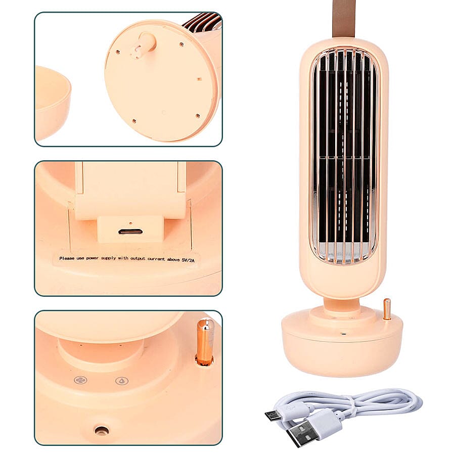 2 in 1 USB Humidifier Tower Fan - Peach - 220ml Water Tank - Peach