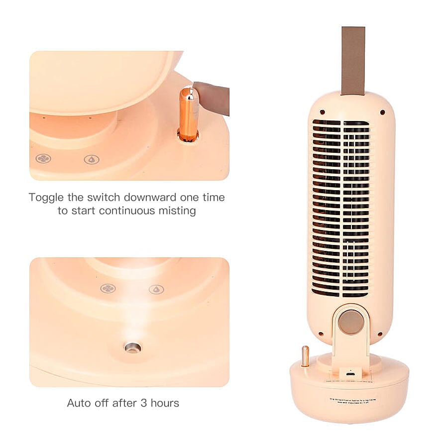 2 in 1 USB Humidifier Tower Fan - Peach - 220ml Water Tank - Peach