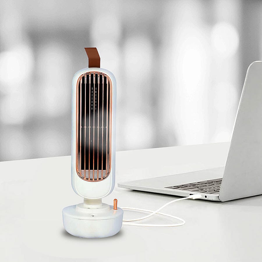 2 in 1 USB Humidifier Tower Fan - White - 220ml Water Tank