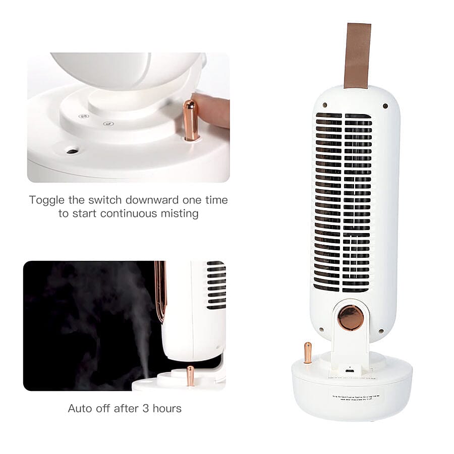 2 in 1 USB Humidifier Tower Fan - White - 220ml Water Tank