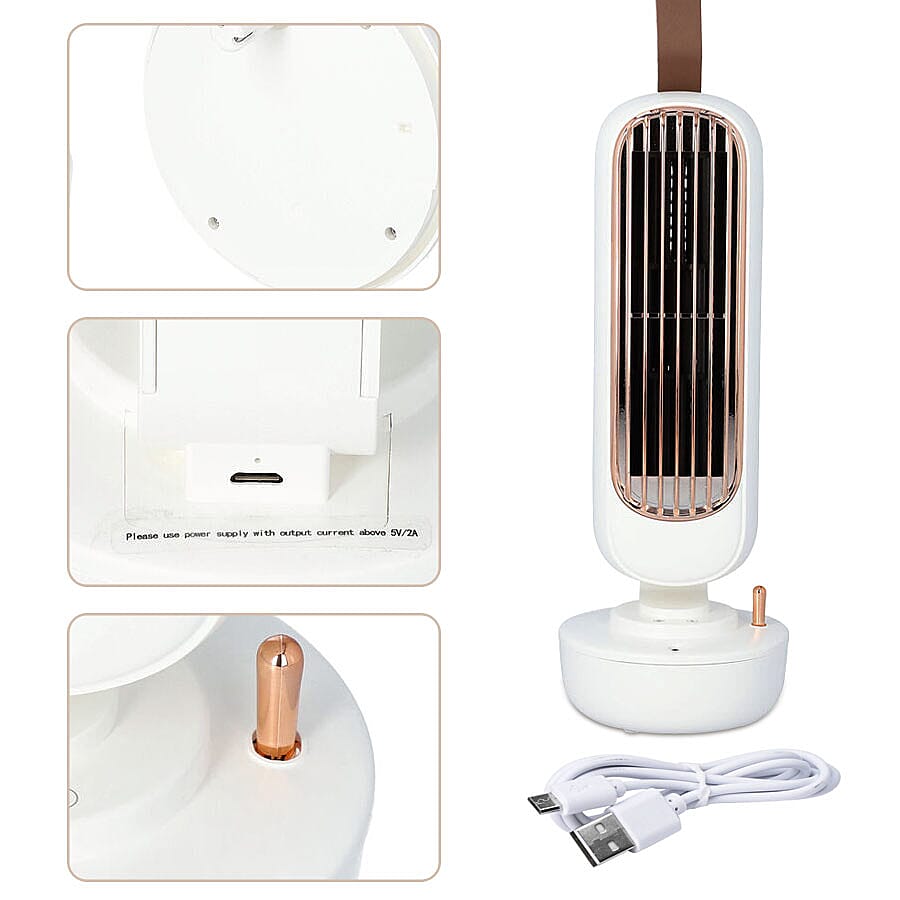 2 in 1 USB Humidifier Tower Fan - White - 220ml Water Tank