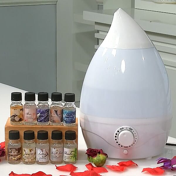 2-in-1 Aromatherapy Humidifier Diffuser With 10 Fragrance Oils (Size :21x21x31cm) - 1800ml Capacity - White and Purple