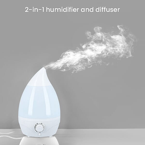 2-in-1 Aromatherapy Humidifier Diffuser With 10 Fragrance Oils (Size :21x21x31cm) - 1800ml Capacity - White and Purple