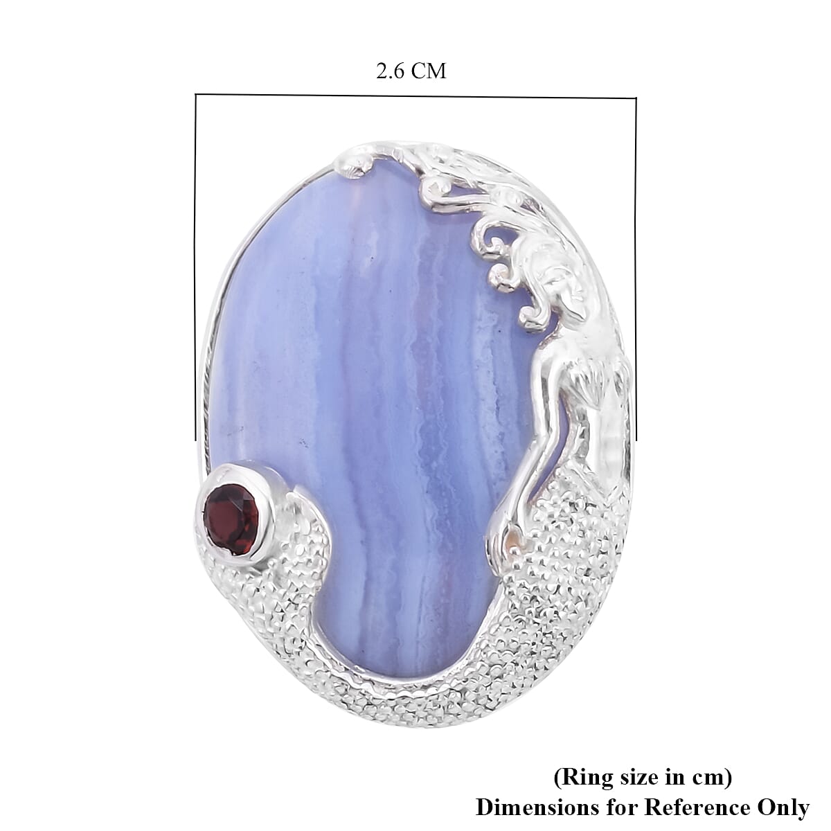 Sajen Silver - Blue Lace Agate and Mozambique Garnet Ring in Sterling Silver 38.00 Ct, Silver wt. 10.50 Gms