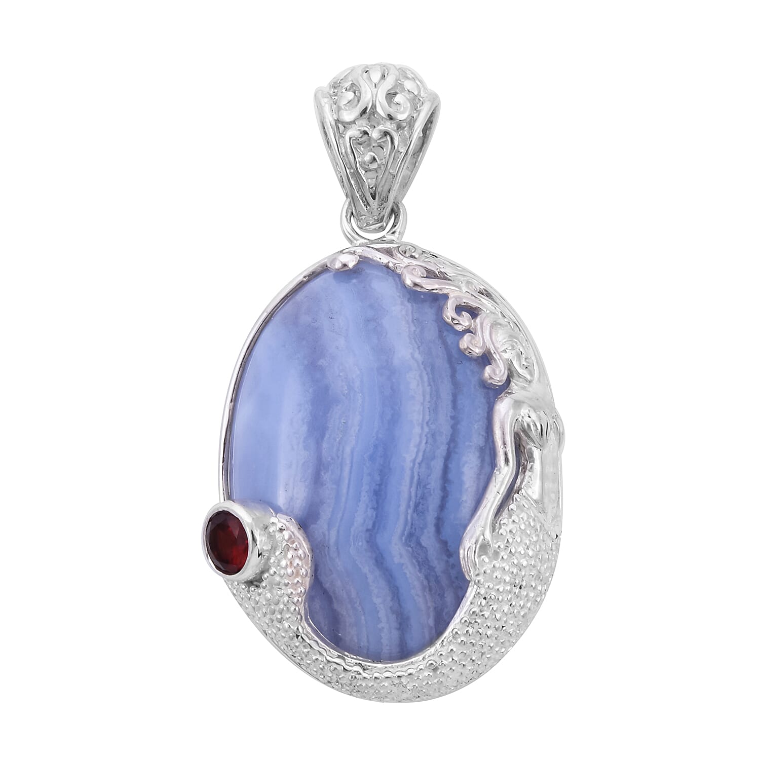 Sajen Silver Gem Vitality Collection - Blue Lace Agate and Mozambique Granet Pendant in Sterling Silver 38.00 Ct.