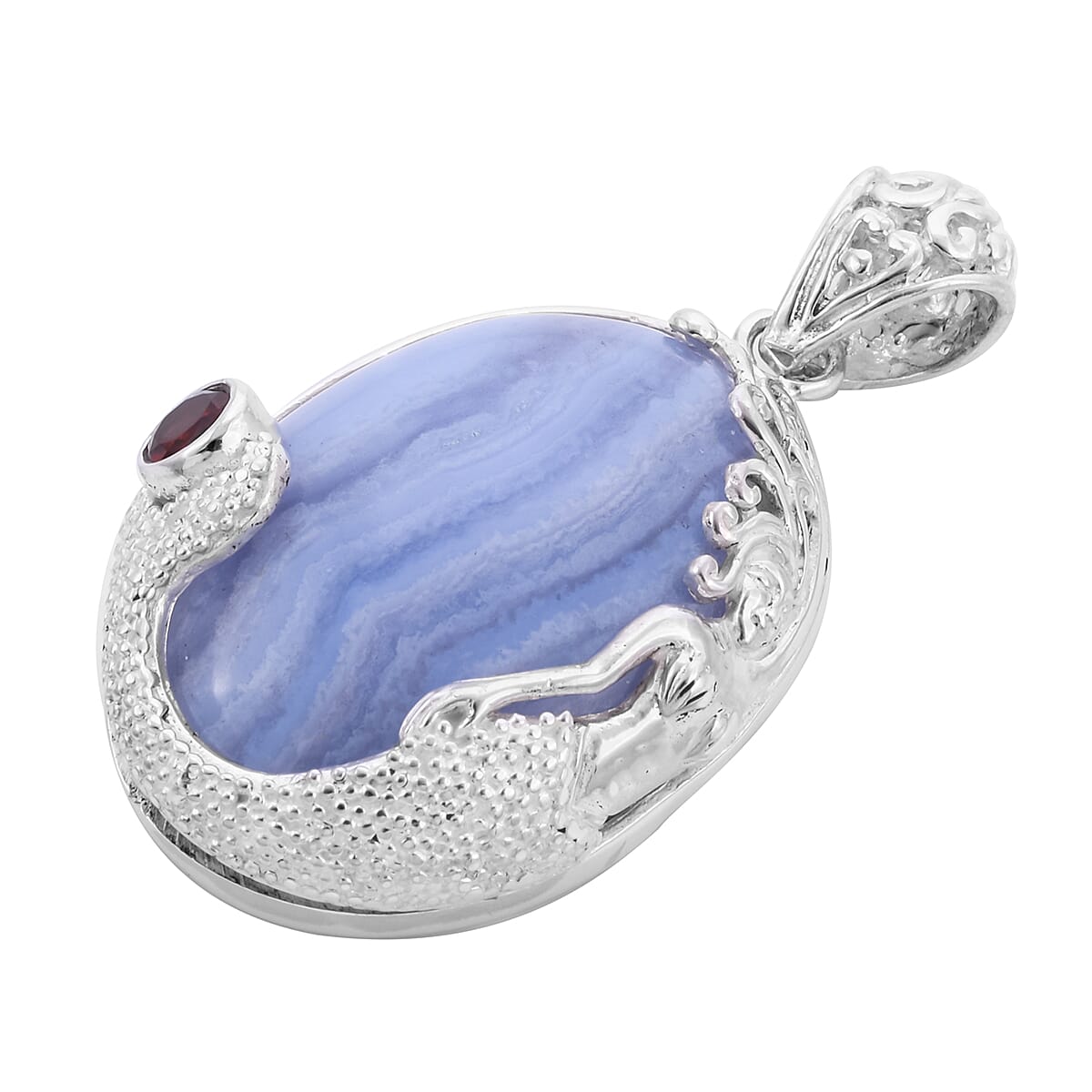 Sajen Silver Gem Vitality Collection - Blue Lace Agate and Mozambique Granet Pendant in Sterling Silver 38.00 Ct.