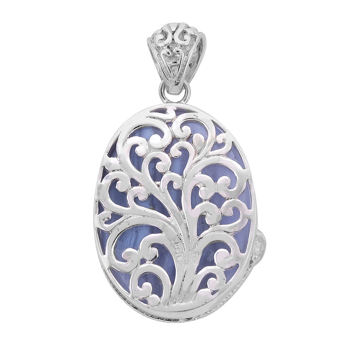 Sajen Silver Gem Vitality Collection - Blue Lace Agate and Mozambique Granet Pendant in Sterling Silver 38.00 Ct.