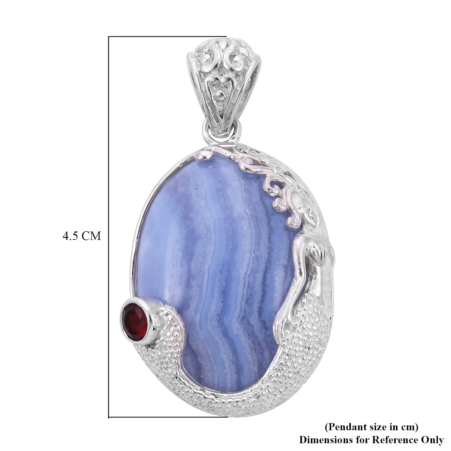 Sajen Silver Gem Vitality Collection - Blue Lace Agate and Mozambique Granet Pendant in Sterling Silver 38.00 Ct.